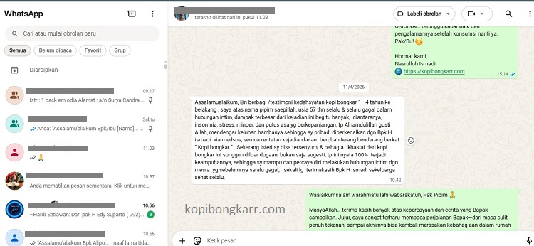 Testimoni pelanggan kopi bongkar jawa barat, bukti nyata khasiat herbal kembalikan vitalitas dan keharmonisan pria dewasa.